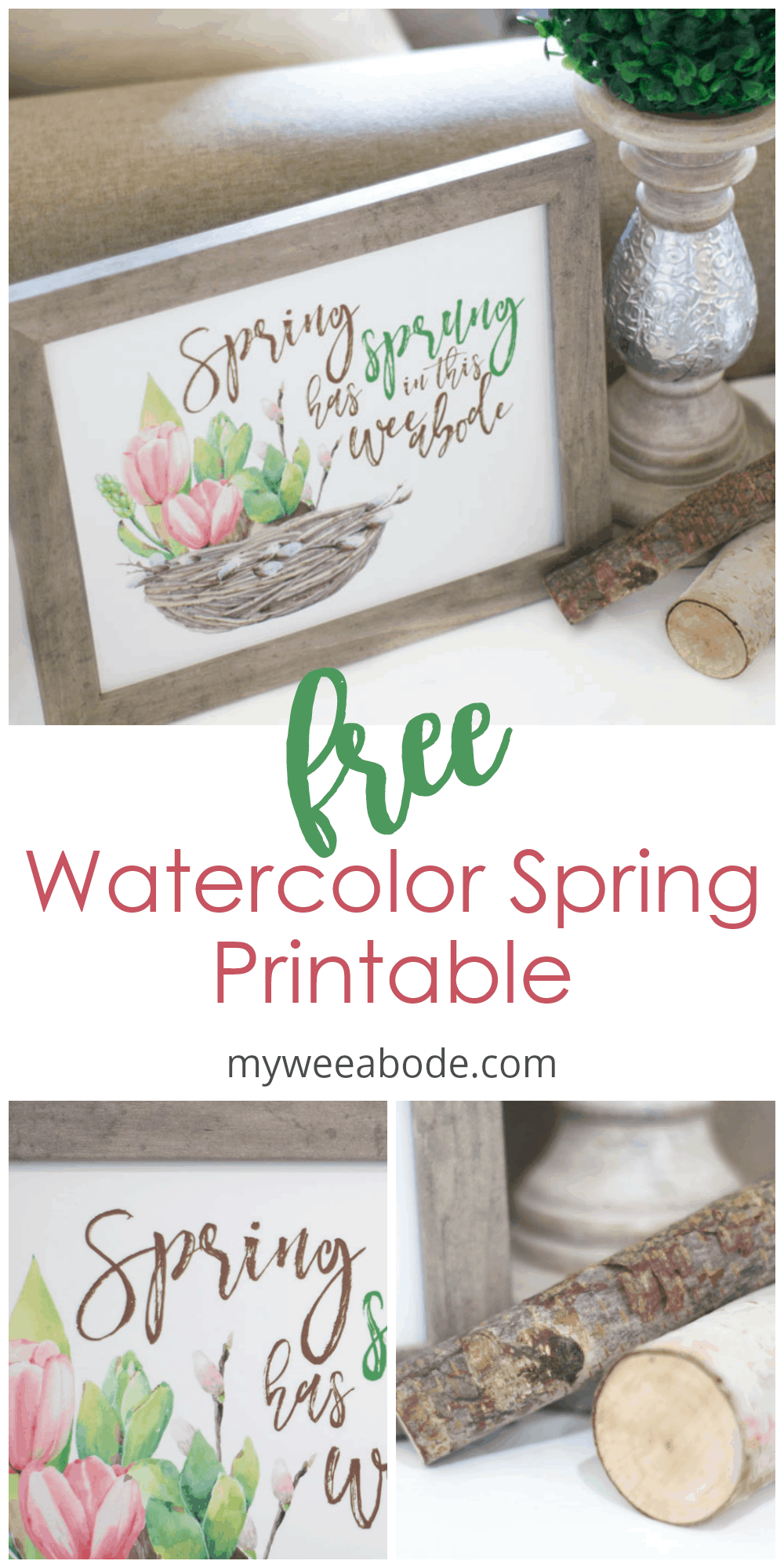 free spring watercolor wall art printable with closeups and title