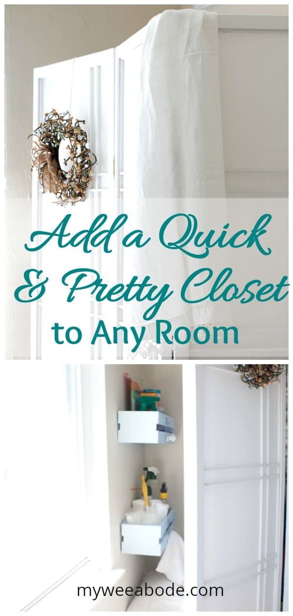 add quick and pretty closet to any room closet divider with wreath and linen scarf