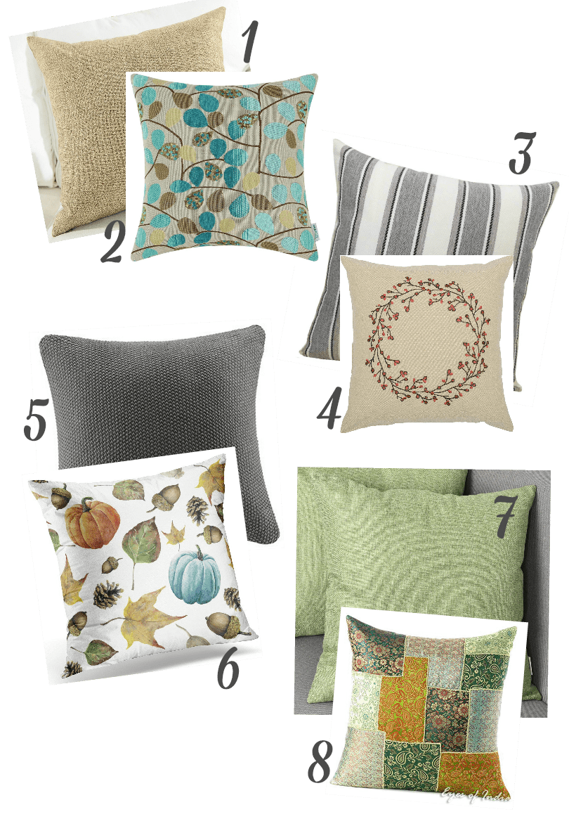 autumn pillows in variety of colors and prints