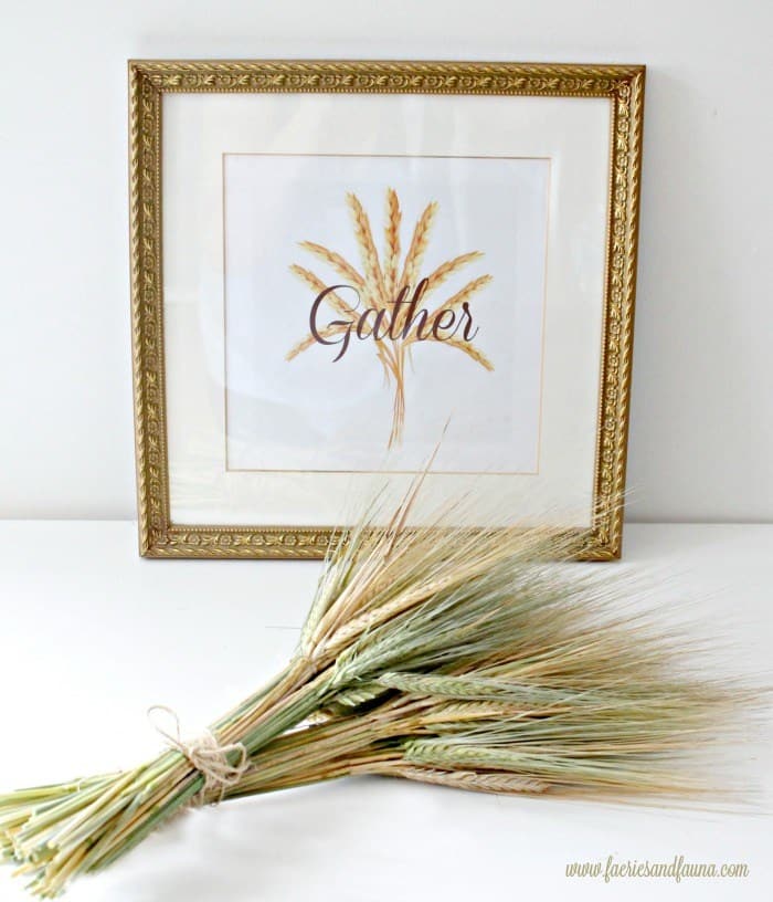 printable wall art with the word gather and preserved wheat stalks