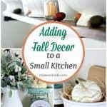 adding fall decor to a small kitchen small kitchen with cupboards open shelving portable island and decor items