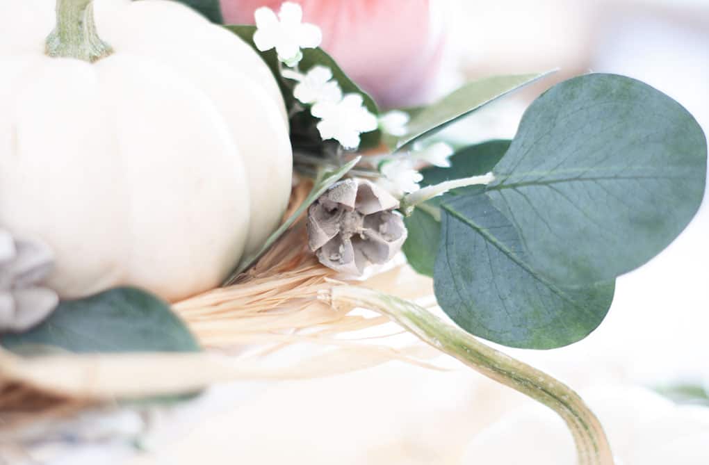 diy velvet pumpkins just like the pros white pumpkin withe leaves and flowers on white cake plate