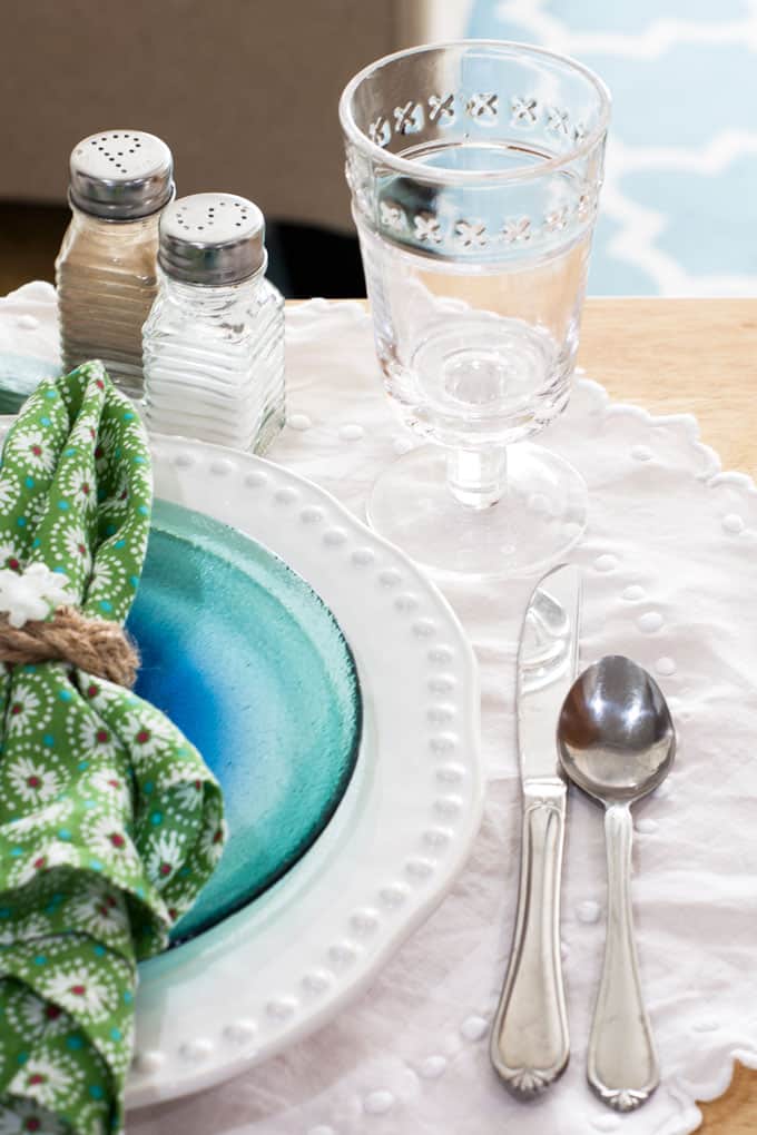 7 elements for a single fall tablescape table for one #2 table place setting with plates silverware on a wood counter