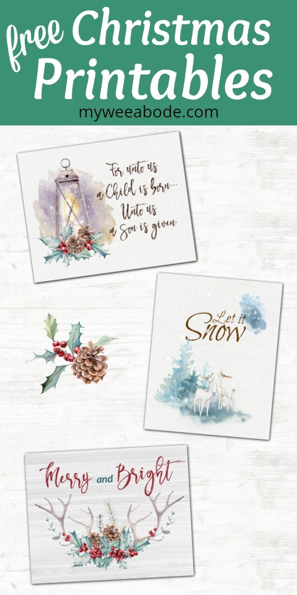 free watercolor printables christmas winter three photos of wall art with title