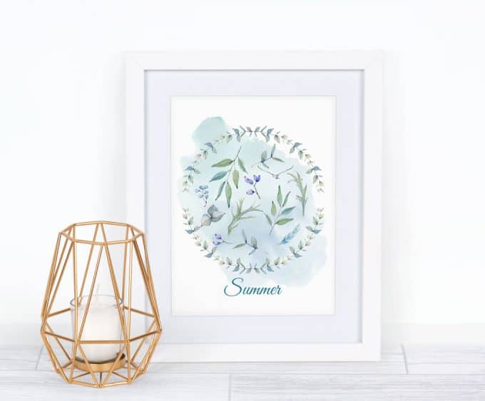 free summer watercolor printable summer wreath with title and candle holder