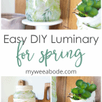 fresh spring vignette with coordinating tealight holder and terra cotta mini pots