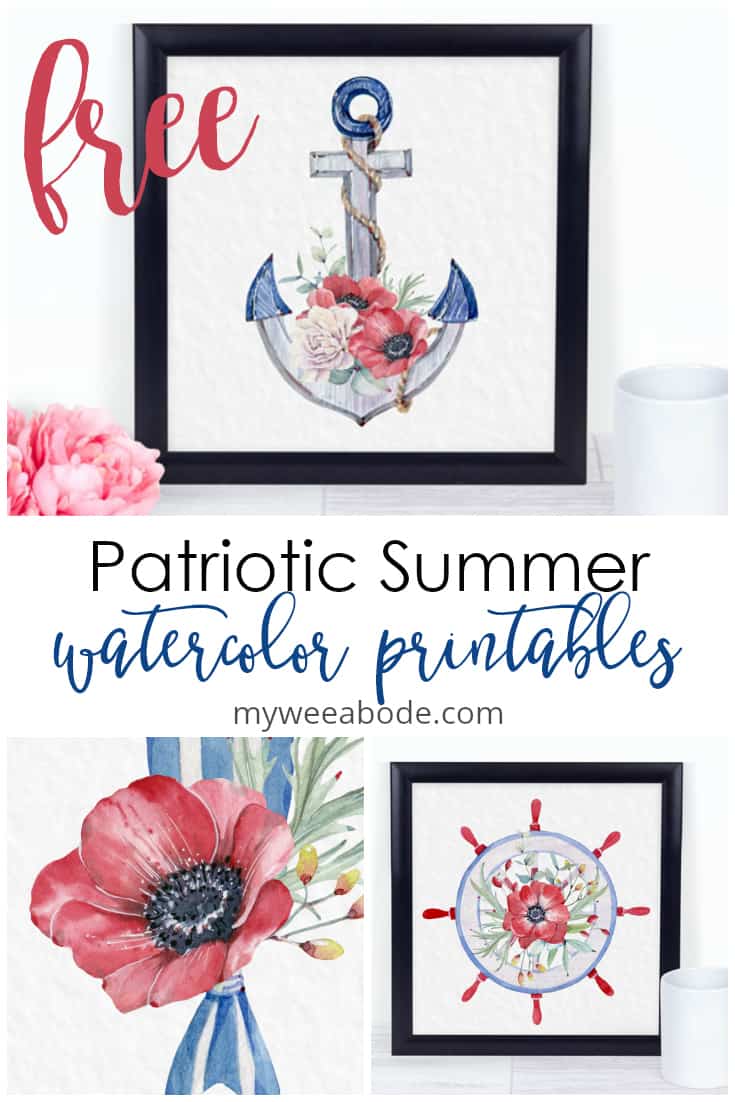 collage of patriotic summer printables in frames