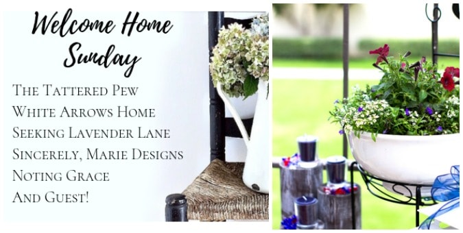 tuesday turn about paper pleasantries collage with welcome home sunday and red white and blue patio decor