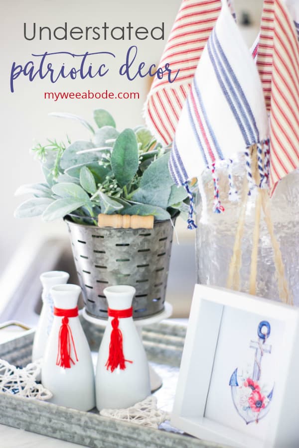 understated patriotic vignette with muted tones of red white and blue decor