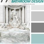 bathroom color palette with greens and grays with greek statue