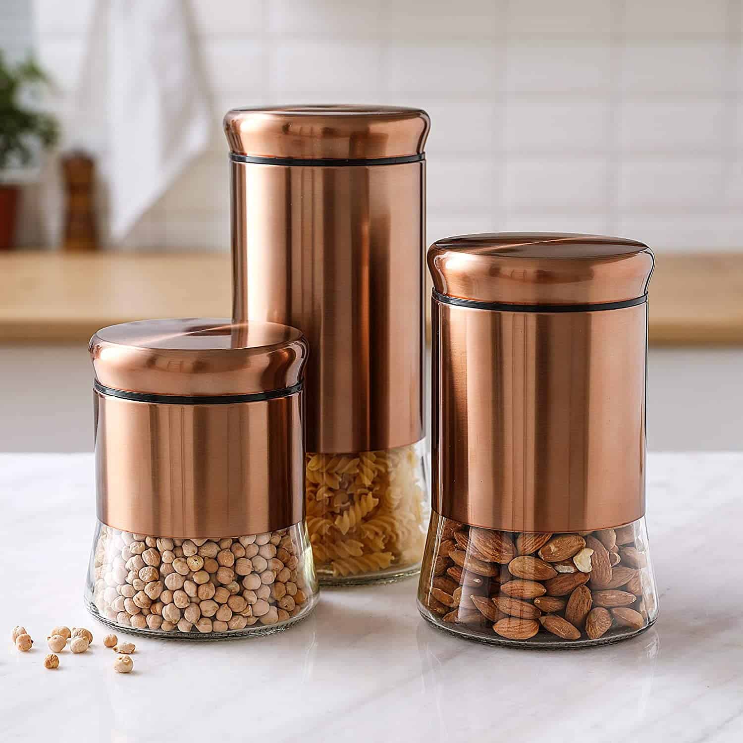 fall kitchen with copper canister set