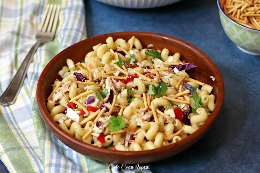 tuesday turn about 63 tasty summer recipes bowl with pasta salad on blue cloth