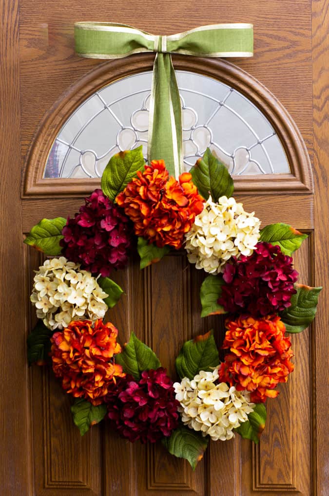 diy fall hydrangea wreath on front door