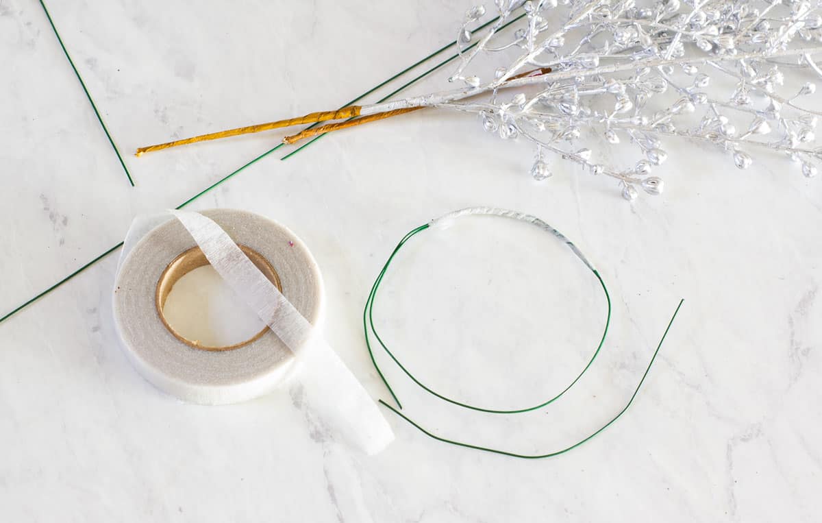 wire rings with floral tape and stems
