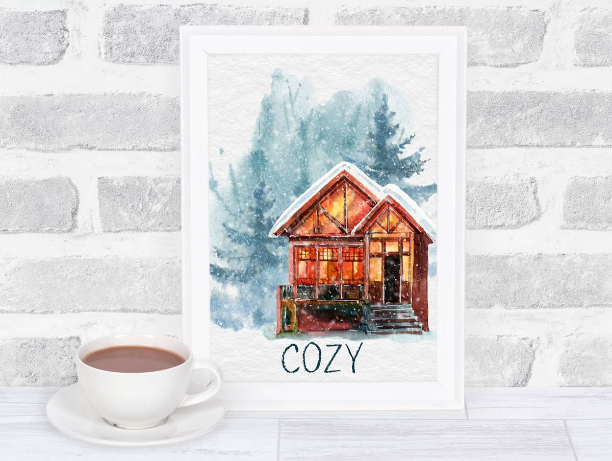 free watercolor winter printables collage of all three house prints