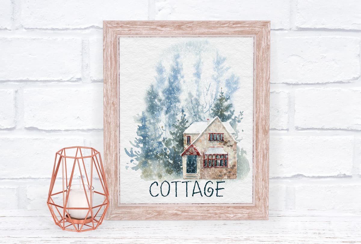 free watercolor winter printables collage of all three house prints