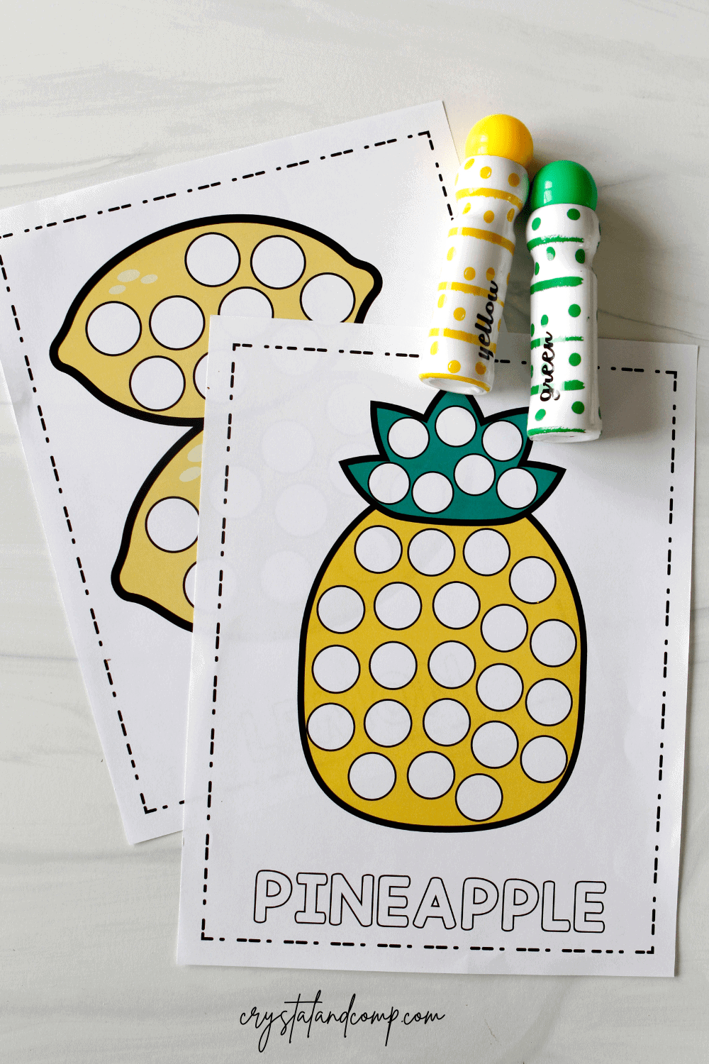 do a dot printables in pineapple and lemon shapes