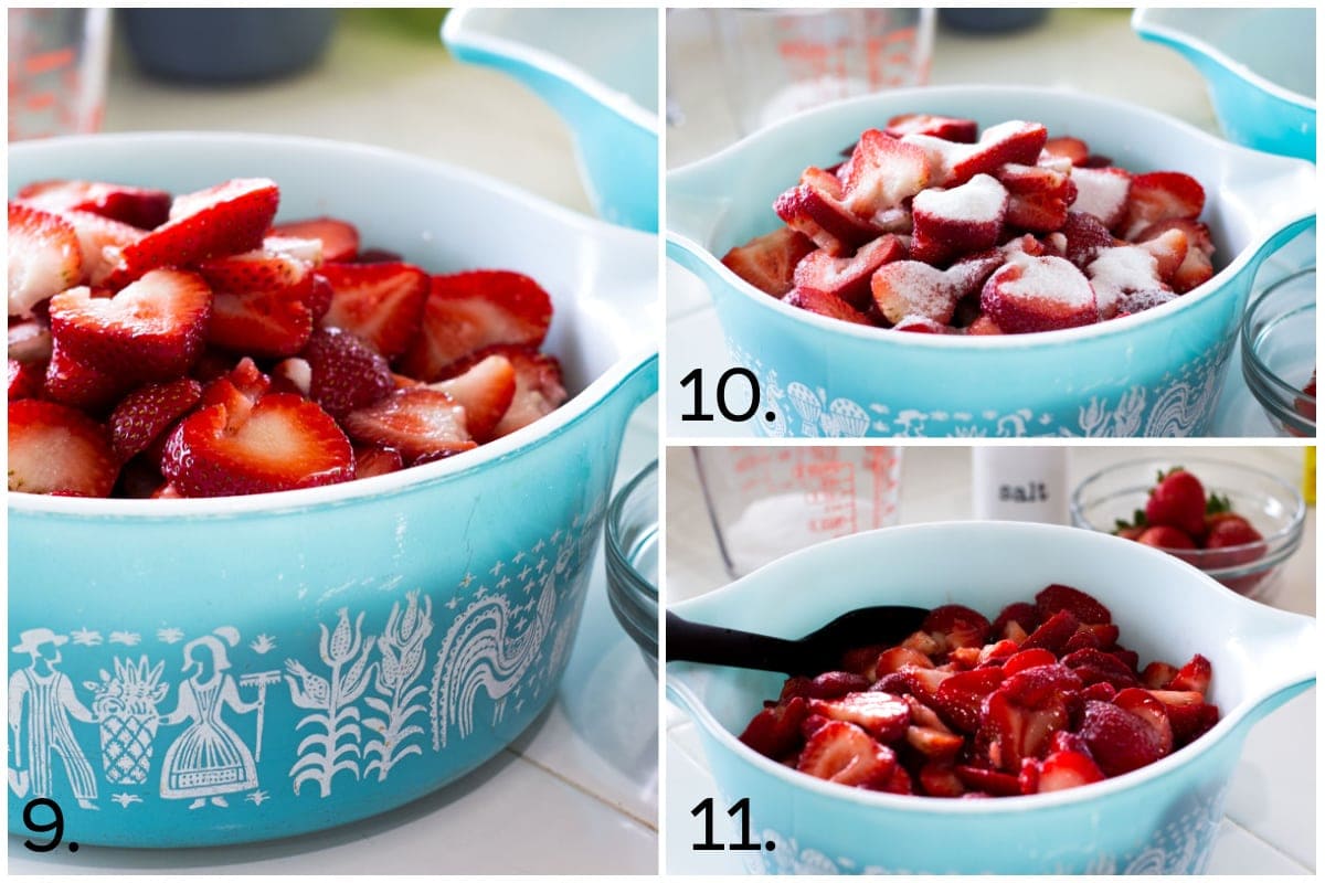 strawberry collage with steps for preparing strawberry shortcake