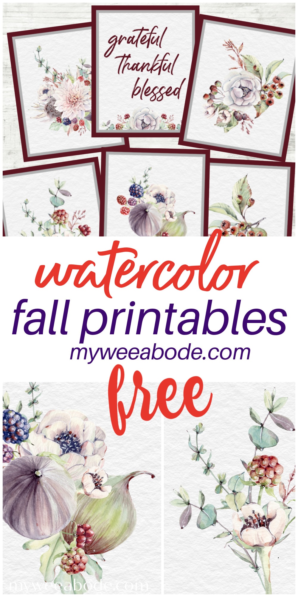 fall watercolor printable artwork for free collage