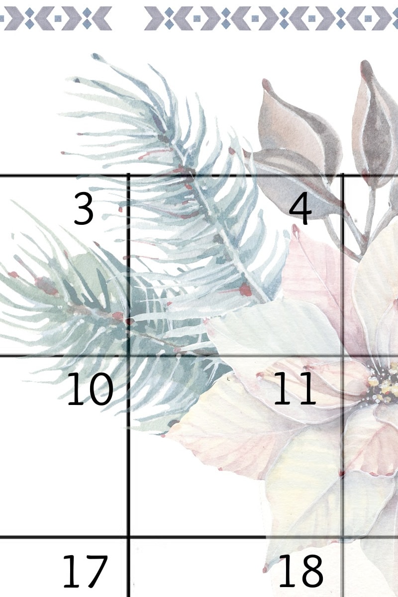 watercolor details of a printable calendar