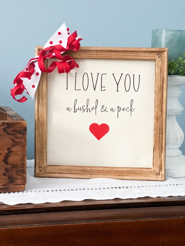 valentine artwork with bow on table