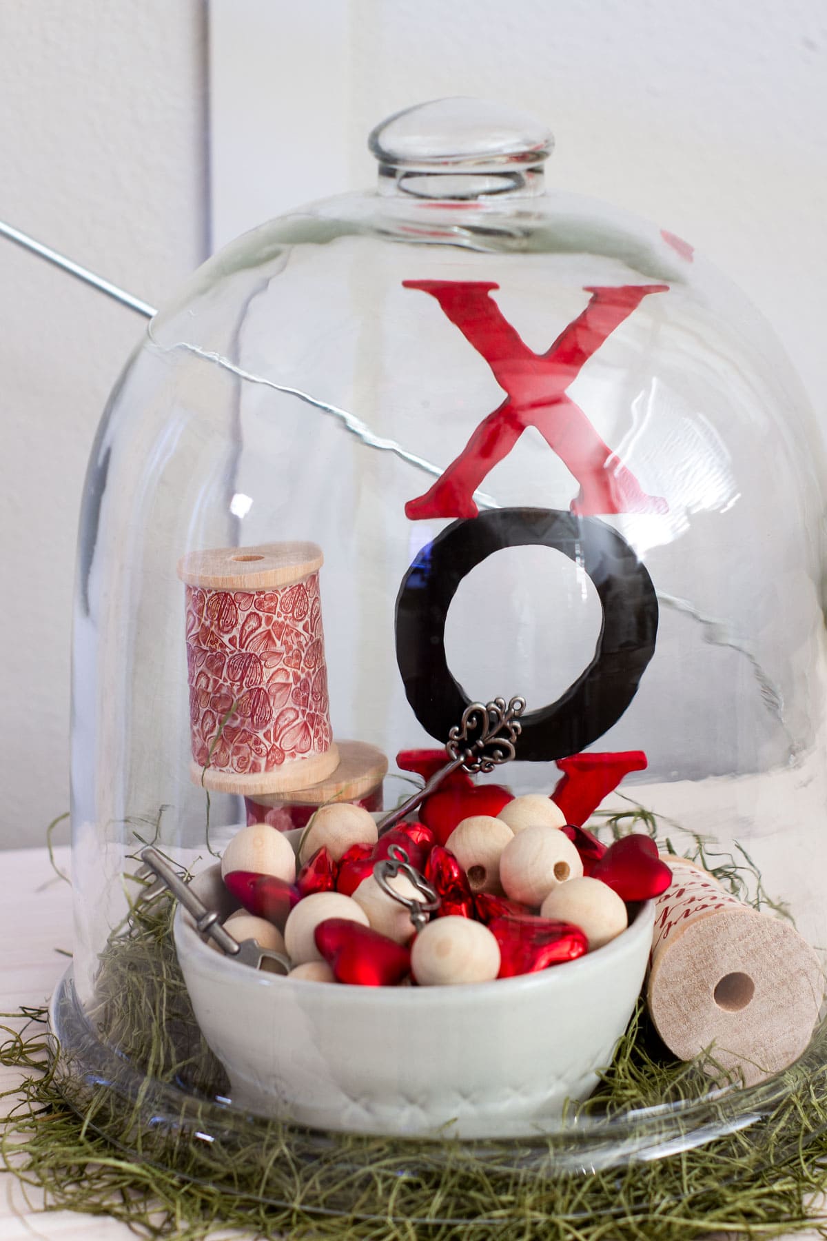 easy valentine cloche vignette pinterest challenge red black and white elements under a glass bell jar