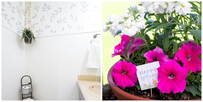 tuesday turn about 139 spring preparations collage of bathroom wall and spring flowers in a pot