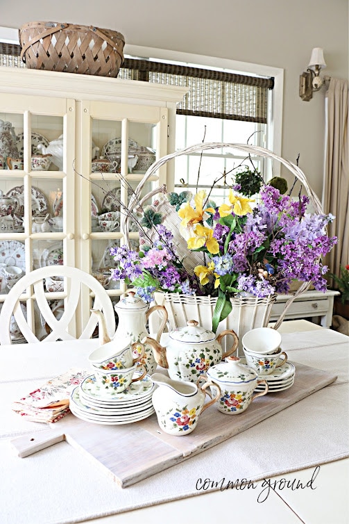 tuesday turn about 151 may tidbits breakfast dining room with lilac basket centerpiece