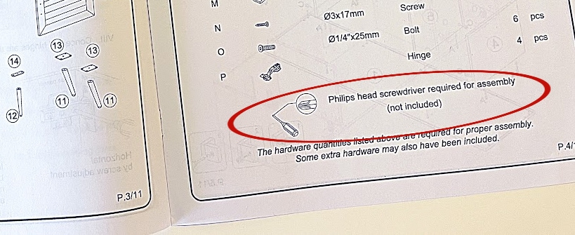 instructions with required tools circled in red