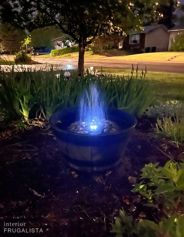 light up fountain in yard at night
