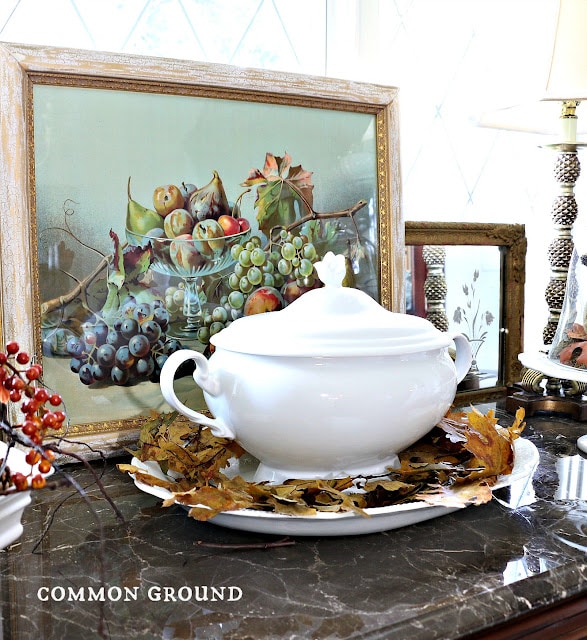 tuesday turn about 167 fall ideas soup tureen with fall elements and fall artwork