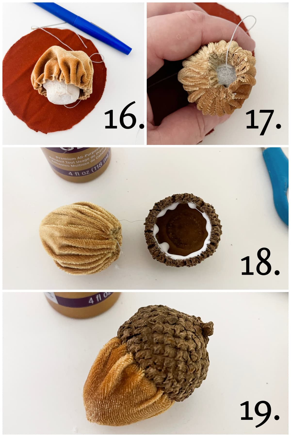 how to make stretch velvet acorns the easy way tutorial steps