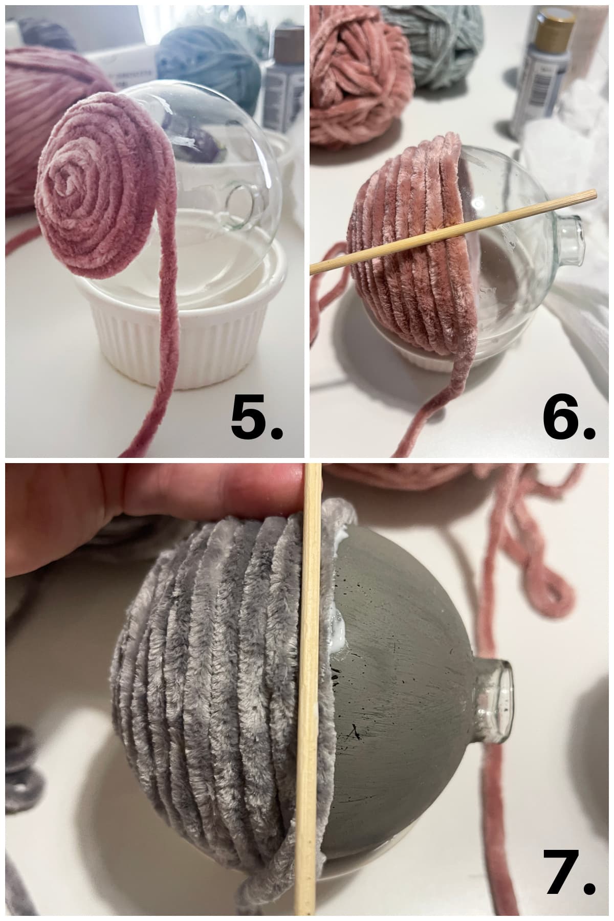 diy velvet christmas ornaments step by step tutorial images for making a velvet yarn christmas ornament