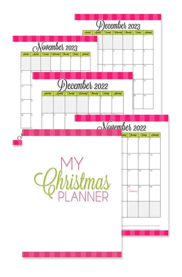 printable christmas planner in pinks and greens