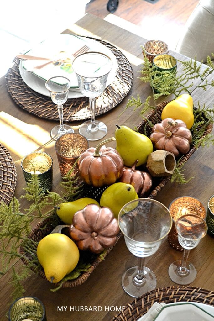 tuesday turn about 178 thanksgiving tables centerpiece with pumpkins and pears and tableware