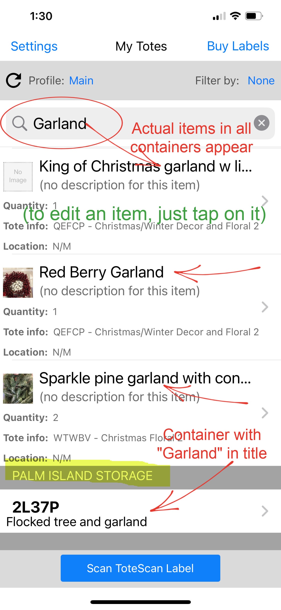 best christmas decor storage solutions screen shot of totescan app