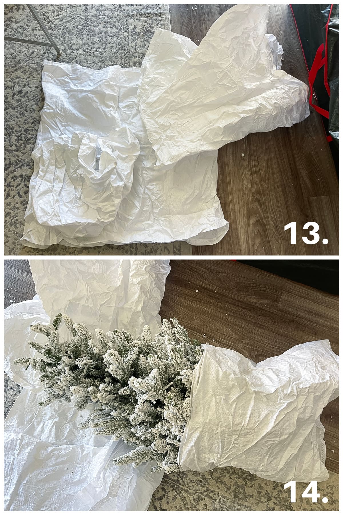 collage of images white bags and christmas tree