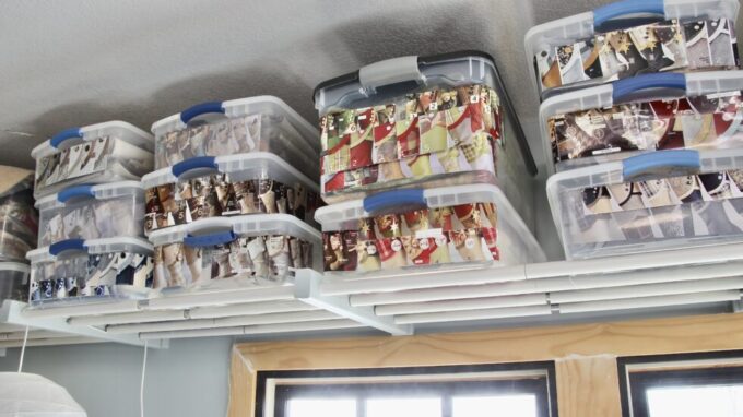 surprising apartment storage ideas containers on shelf around ceiling of garage