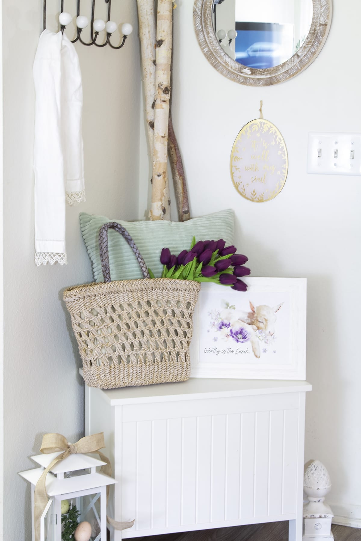 small entryway spring decor pinterest challenge entryway with white bench and spring decor