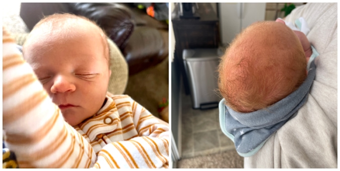 collage of baby with face and back of head