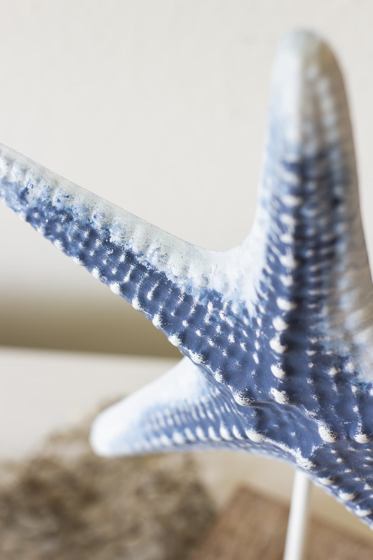 close-up of blue metal starfish