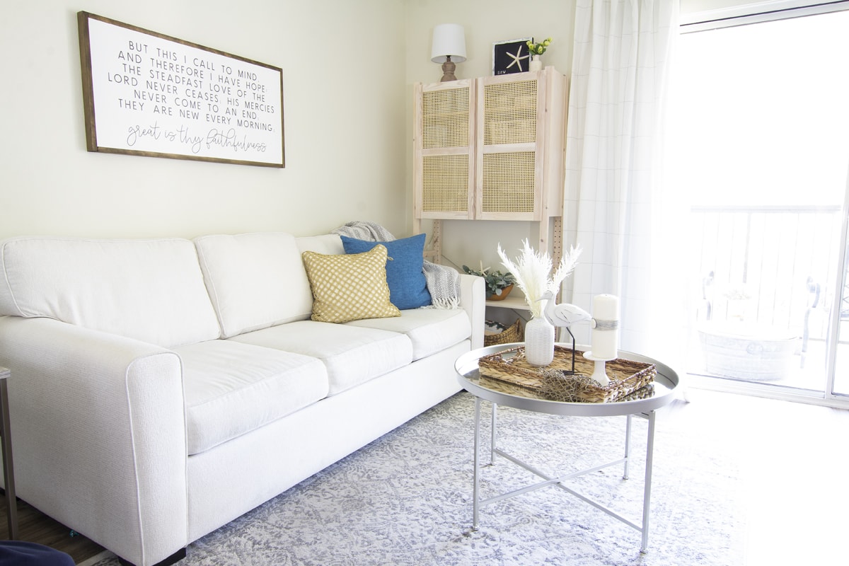 summer apartment living area with coastal decor