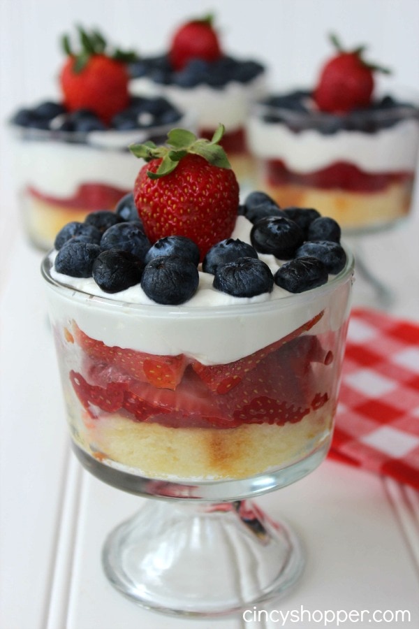 tuesday turn about 204 red white and blue trifle on table with gingham napkin in red