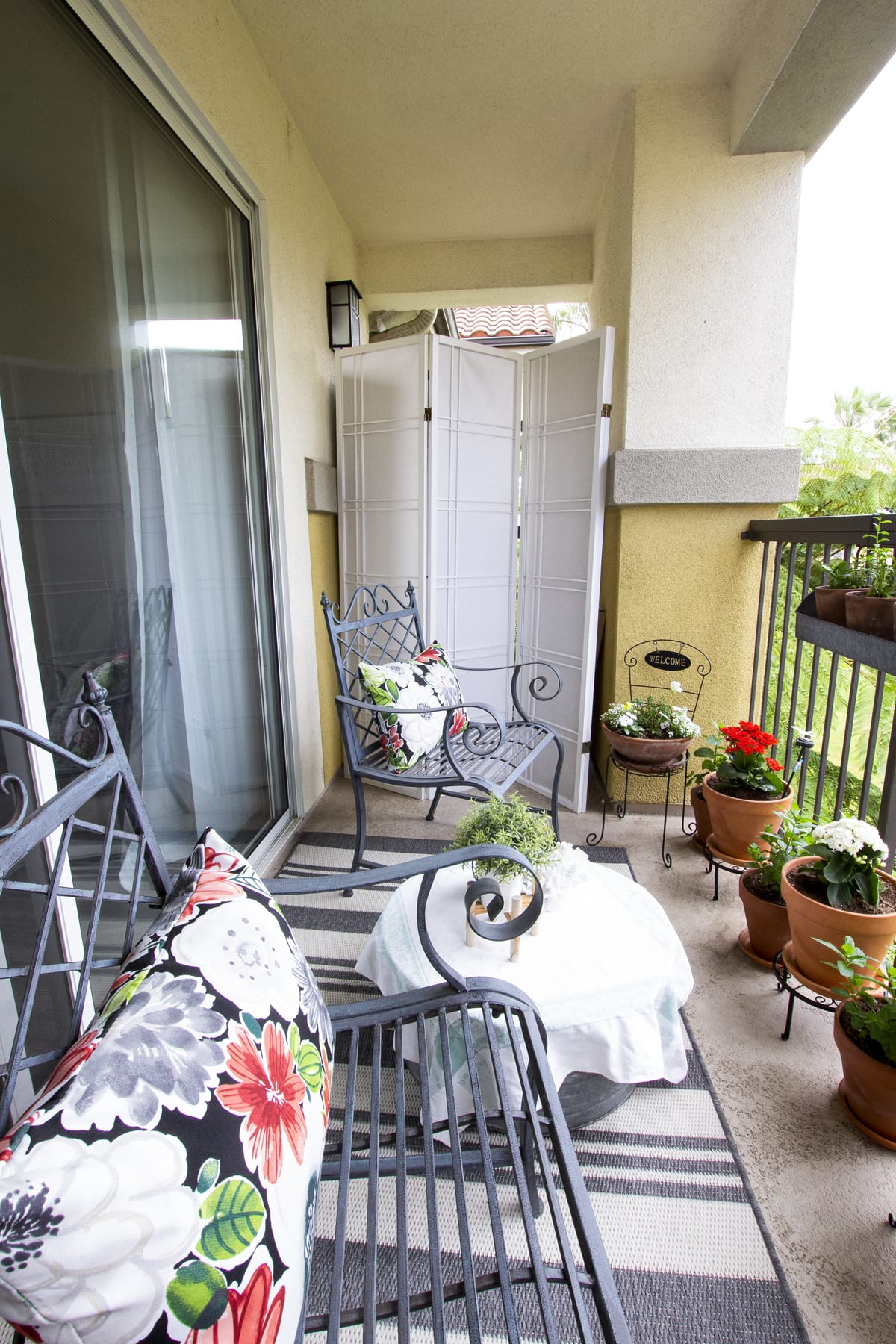 balcony with furniture plants and room divider