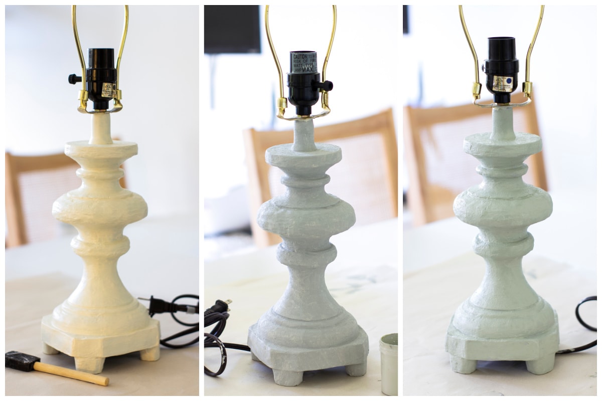 collage of lamp base in three different colors.