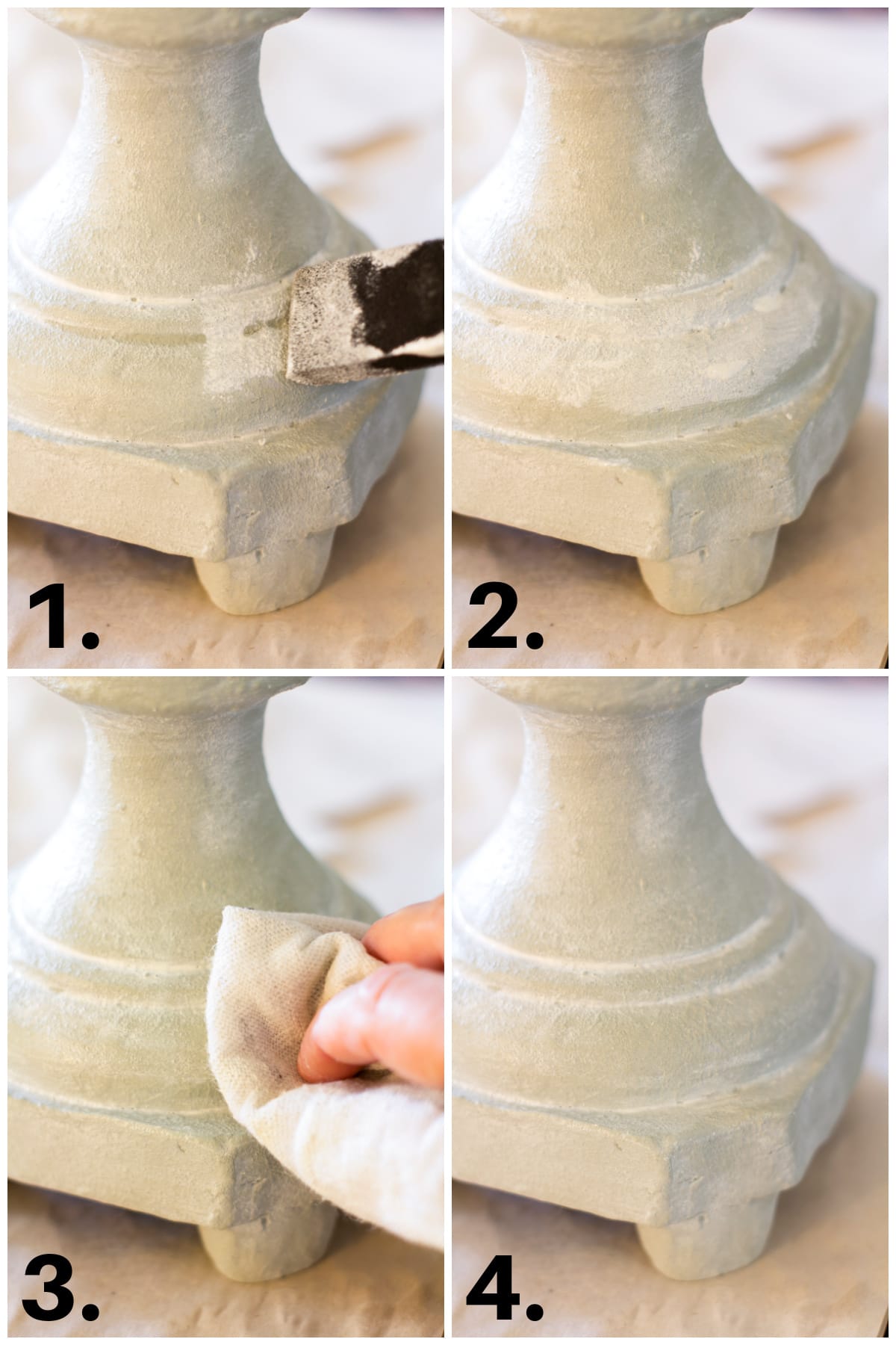 collage of lamp base in with waxing process steps
