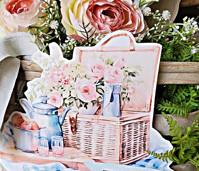 picnic basket graphic printable with faux roses