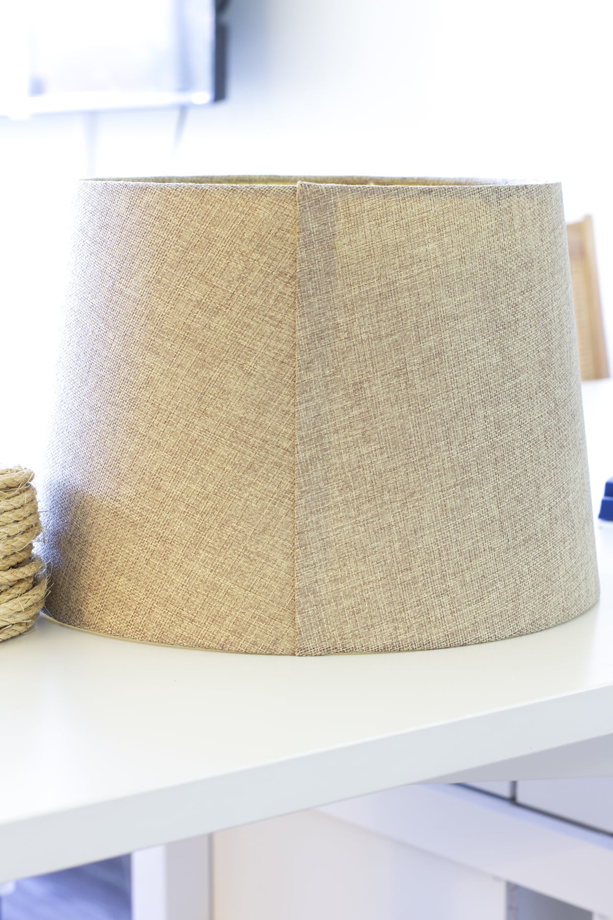 easy diy woven lamp shade with jute cord linen look shade on table