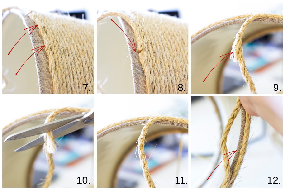 steps for adding jute cord to a shade