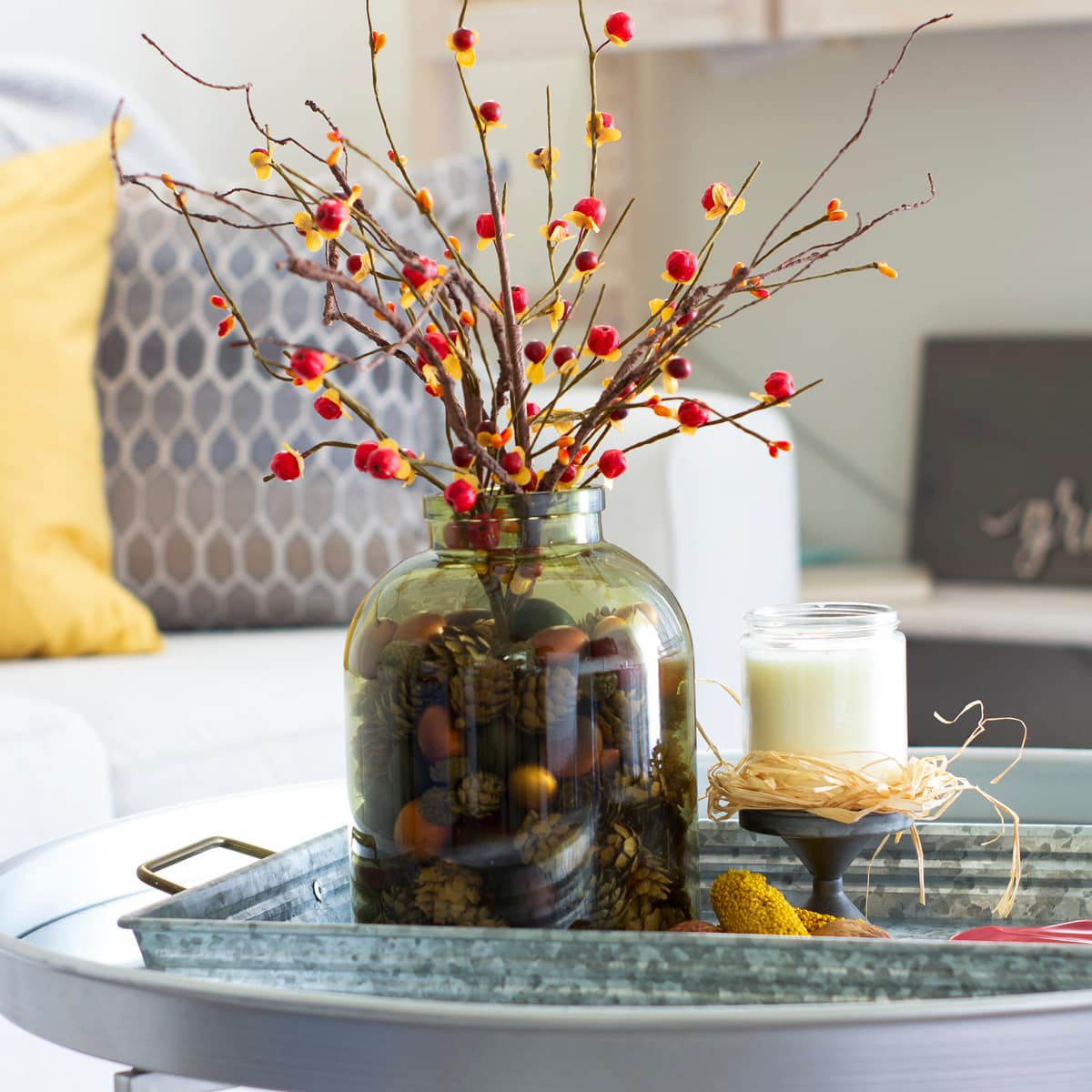 Early Fall Vignette for a Small Coffee Table